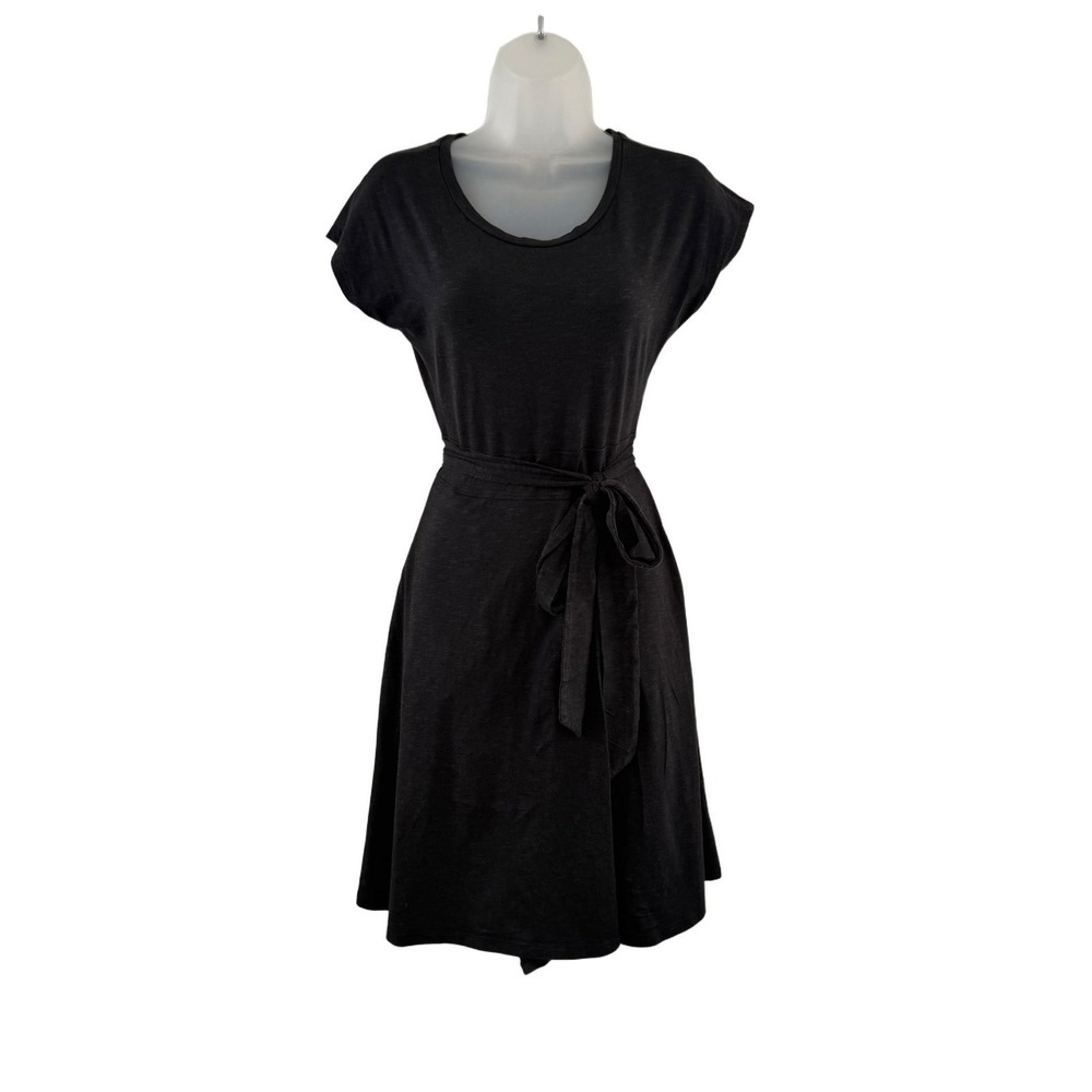 Toad&Co Cue Wrap Cafeā Dress Womens XS Black Belted T Shirt Short Sleeve Jersey